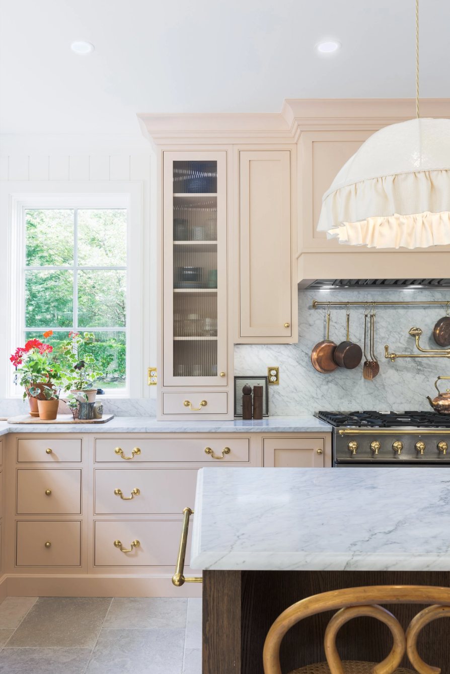 Kitchen detail with brass hardware