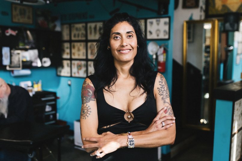 Tattoo artist portrait in the shop